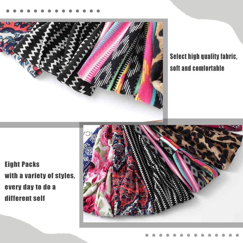 Bohend Wide Boho Headbands Women 8 PCS Stretchy Cotton Hairbands No Slip Bandeau Head Wrap (Boho, Uniform size) - Image 3